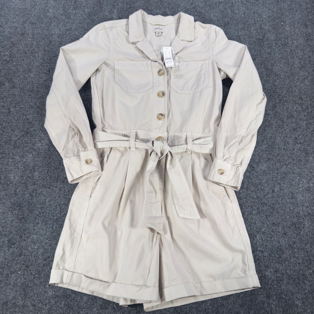 J.Crew Womens Stone Beige Utility Romper Long Sleeve Button Front AY629 Size 00